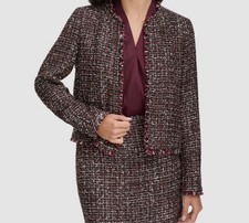 Calvin Klein Women's Red Tweed Long-Sleeve Open-Front Blazer Jacket Size 8