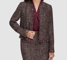 Calvin Klein Women's Red Tweed Long-Sleeve Open-Front Blazer Jacket Size 8