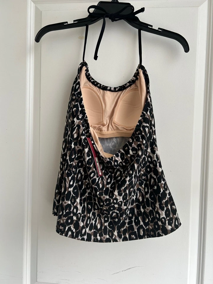 NWT Merona Halter Tankini Swimsuit Top Women's Size Medium Leopard Animal Print - Image 4 of 4