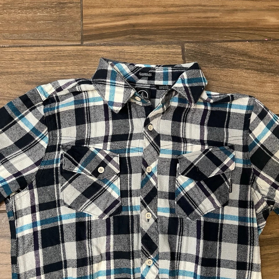 Volcom Shirt Mens Small Blue Cotton Plaid Button Up Long Sleeve - Image 3 of 4