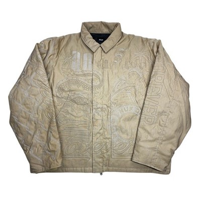 HUF 20th Anniversary Jacket Mens Size XL Beige Embroidered Graphics Warm NWT