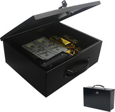 Fireproof Steel Security Safe Box 0.38 Cu Ft Black Portable with Carrying Handle