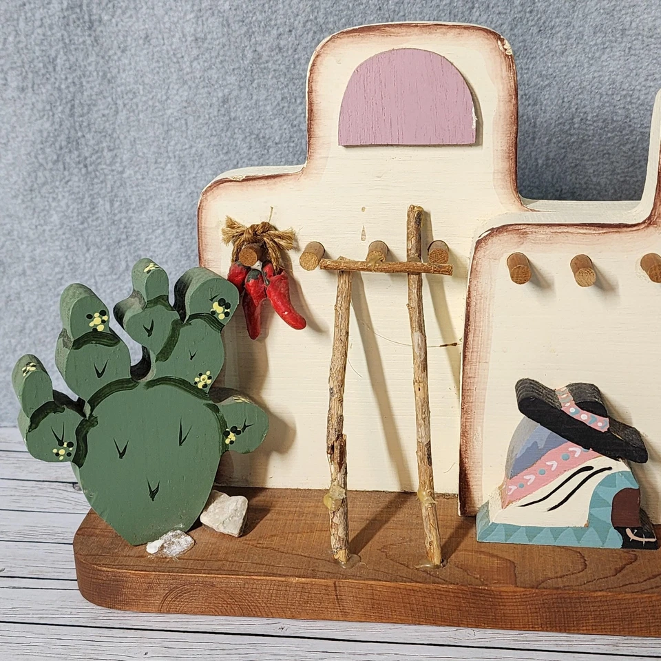 复古西南普韦布洛村木质装饰手工仙人掌陶器 1990 年代艺术 — 第 2/4 张图片