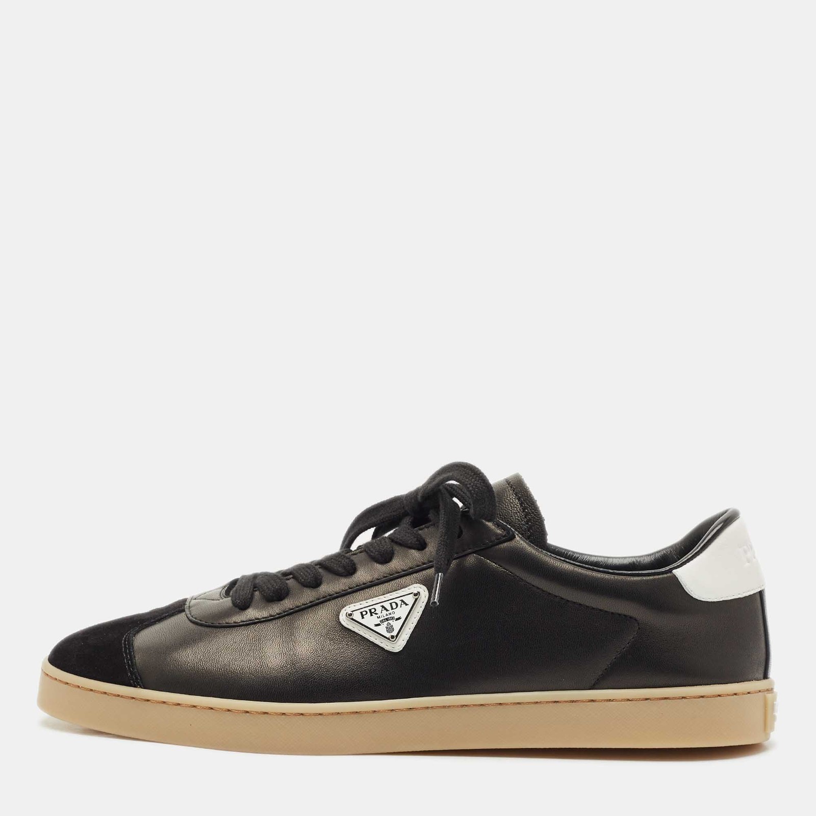 Prada Black Leather Suede Lane Sneakers Size 43 for Men