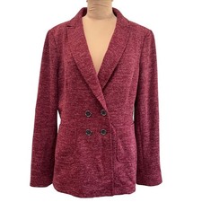 Tommy Hilfiger Metallic Knit Double Breasted Blazer Burgundy Lined Size 12