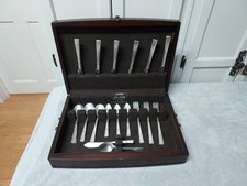 26pc. Vintage Rogers Oneida ARTISTIC Silver Plate Flatware Wooden Box Art Deco