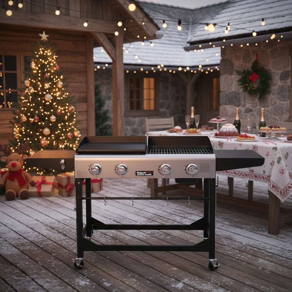 Royal Gourmet 4-Burner Portable Flat Top Gas Grill Combo with Folding Legs - Image 2 of 4