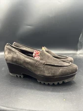 Robert Clergerie Paris Volare Brown Suede Wedge Slip On Platform Shoes Sz 8.5B