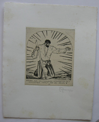 Sepp Frank (1889-1970) bookplate from the hardest period etching 1920 sign