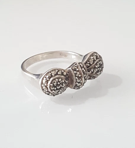 Gorgeous Vintage Real Marcasite Stones Ring 925 Solid Silver Size M~M1/2 #23060