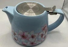 Alfred Ceramic 20 Oz Teapot Tea Infuser Blue Pink White Cherry Blossoms Fab Fit
