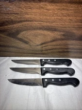 Chicago Cutlery 10” Steak Knife Lot Of 3 USA Black Handle Serrated Sharp