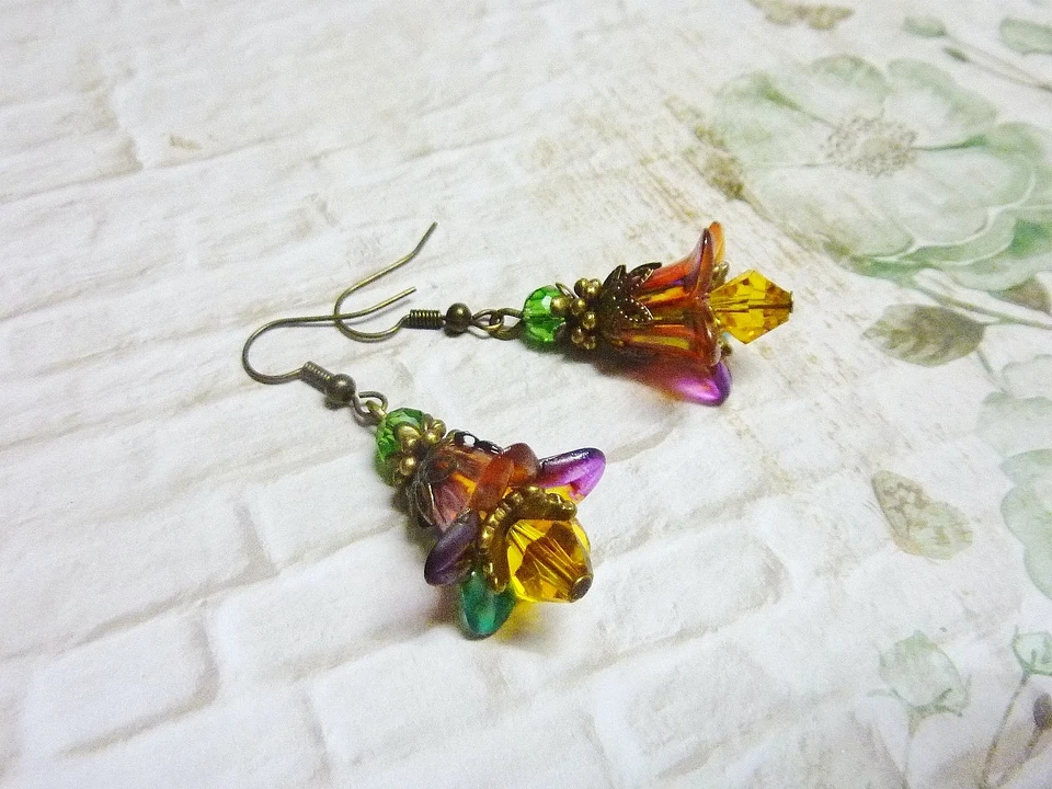 Vintage Style Bell Flower Earrings Hand Painted SB12 - image 3 of 4