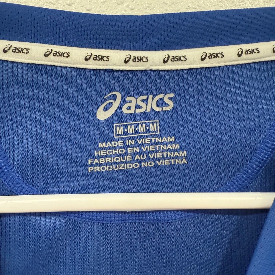 Asics Mens Long Sleeve Athletic Training Shirt Blue White Trim Activewear - Image 3 of 4