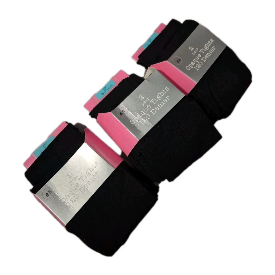 OPAQUE TIGHTS 6 Pairs AGE 6/7 years BLACK Tights 120 Denier Kids Girls All Black NEW school