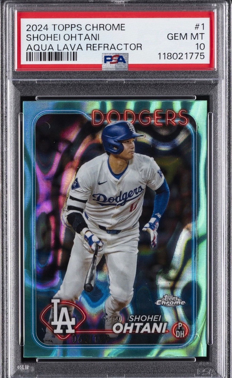 2024 TOPPS CHROME AQUA LAVA REFRACTOR #1 SHOHEI OHTANI 62/199 PSA 10