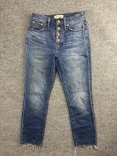 Madewell The Perfect Vintage Jeans Womens 25 Blue High Rise Straight Raw Hem