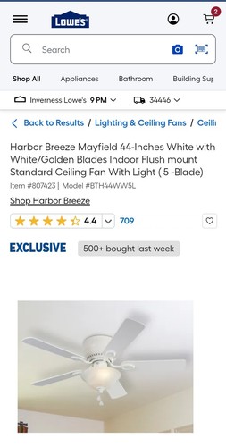 Harbor Breeze Mayfield 44-in White Indoor Flush Mount Ceiling Fan With LED Light - Picture 5 of 10