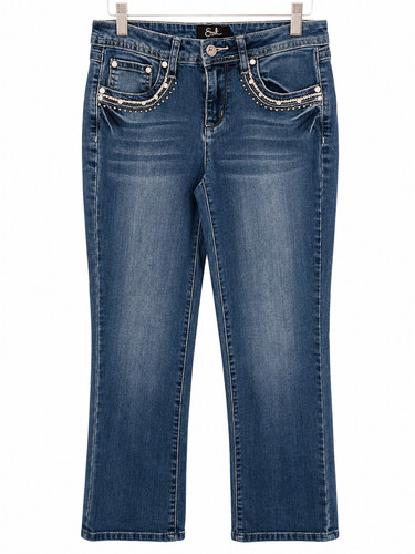 Earl Jeans Women’s Size 4 Bootcut Blue Jeans Rhinestone Lace Embellished Y2K