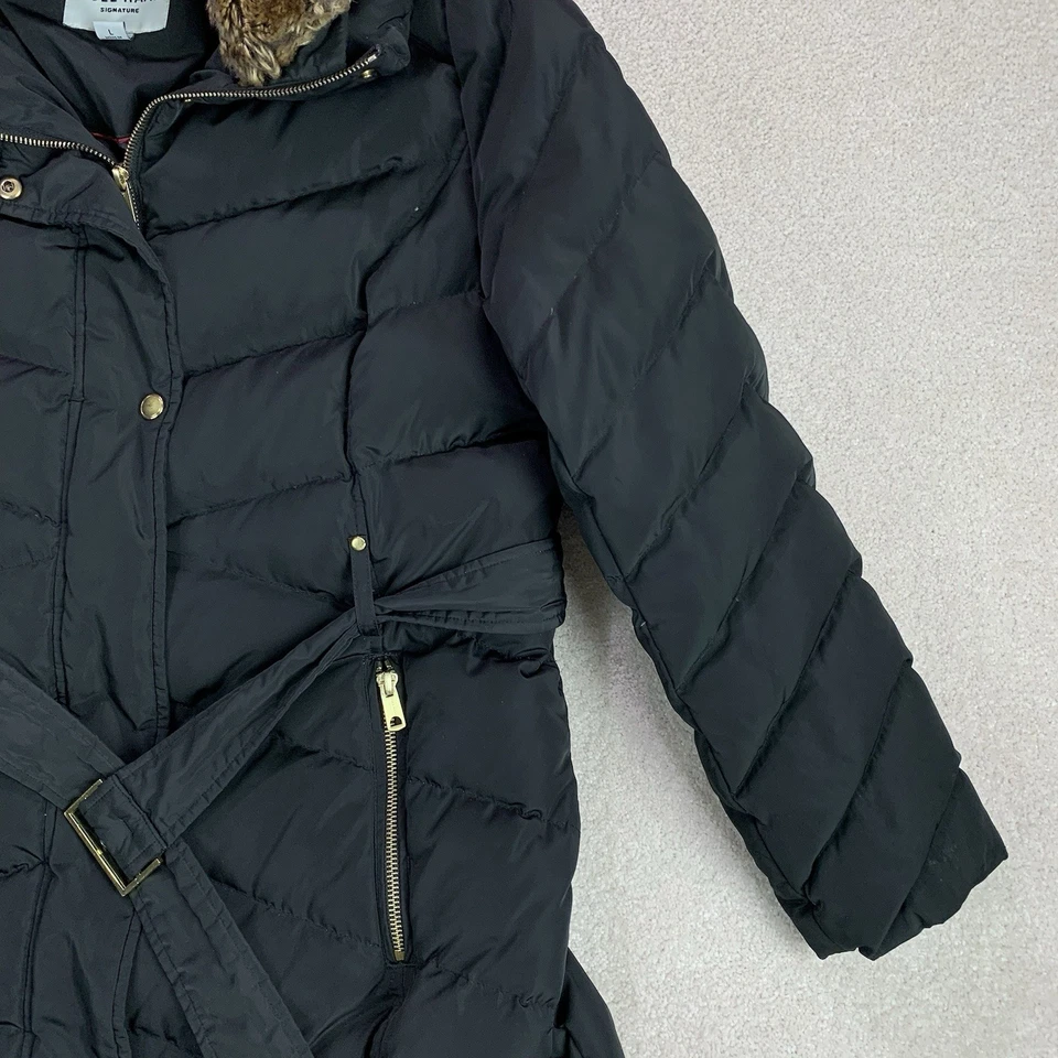 Cole Haan Women Size Large Signature Down Puffer Jacket Black Coat Fur Stow Hood - Image 3 of 4