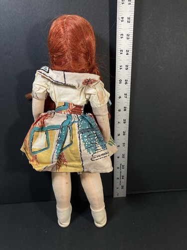 Antike Puppe Stoff Zelluloid handbemalt ROTHAARIG Mädchen grüne Augen - Bild 4 von 11