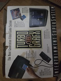 COMPLETE IN BOX TURBOGRAFX  CONSOLE  AND TURBOGRAFX  CD AND CARRYING CASE SET-UP