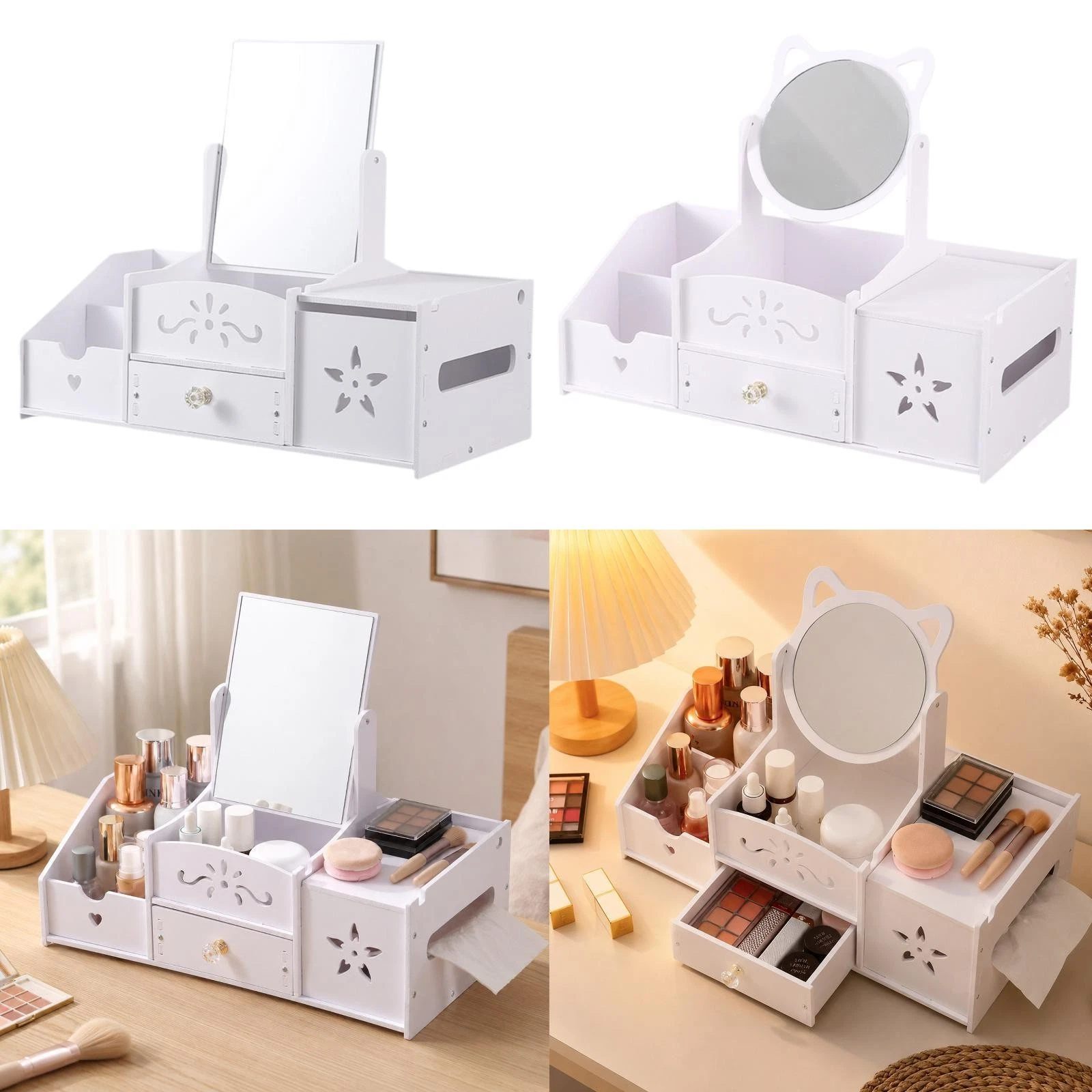 Makeup Organizer with Mirror Makeup Box Portable Multipurpose Vanity Organizer
