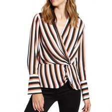 Chelsea 28 Striped Surplice Twist Front V Neck Blouse Top Women's Medium