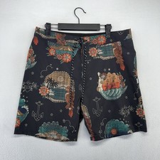 Hurley Boardshorts Men's 31 Black Phantom Sailor Mermaid Anchor Flash Surf Flex