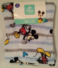 New Disney Baby Mickey Mouse Blue Soft Fleece Lovey Plush Security Baby Blanket