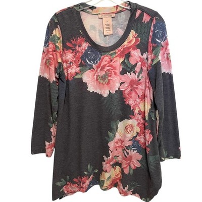 Philosophy Botanical Trellis Tunic Womens Large Gray Pink Long Floral Top