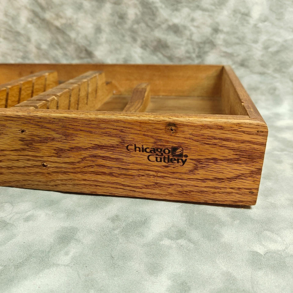 Bandeja organizadora de cuchillos en cajón Chicago Cutlery Oak 16,75x11,5 vintage usada Foto 2 de 4