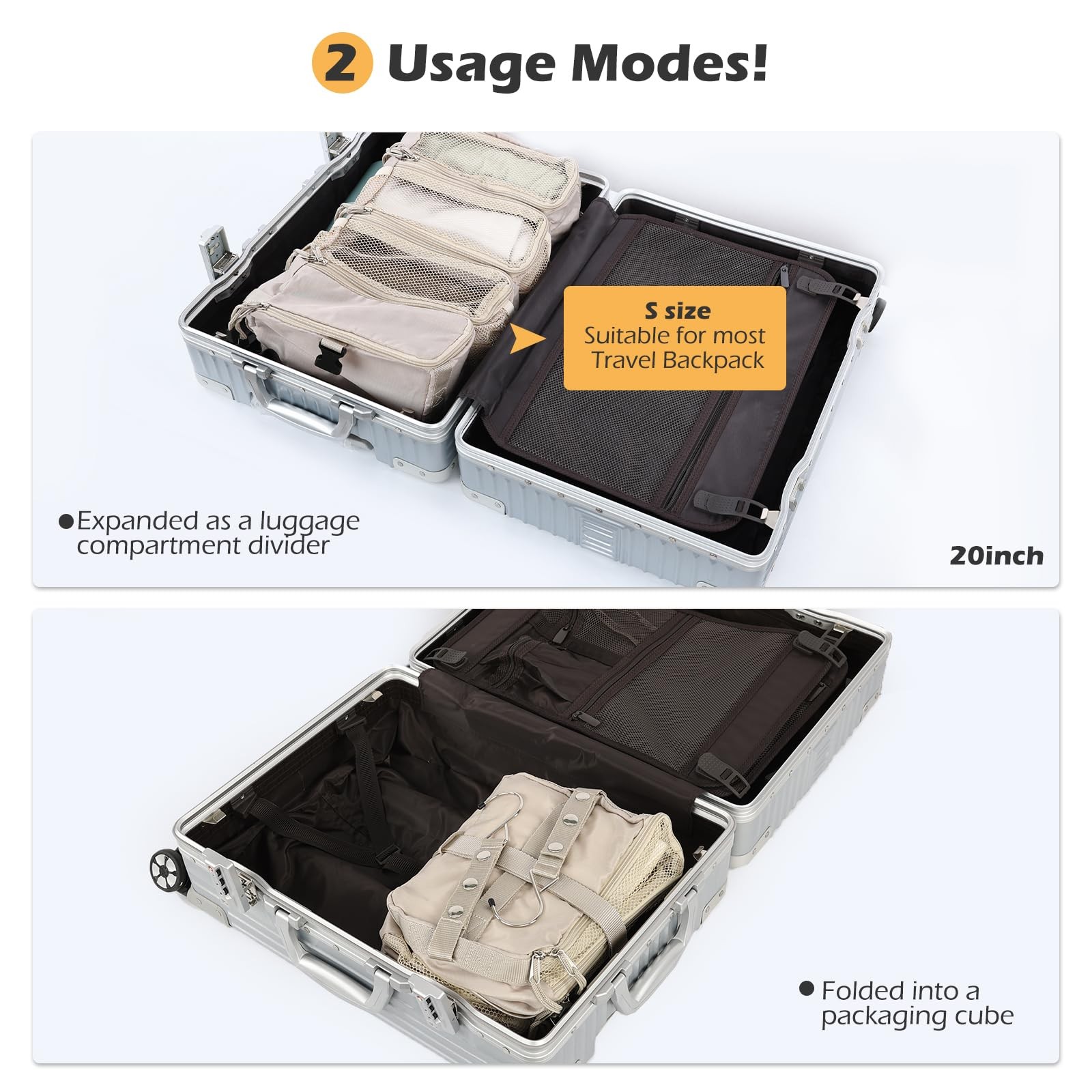 Travel Luggage Organizer Hanging Packing Cubes Portable Shelf 2 Hook Beige S