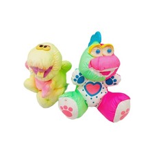 Fisher Price PUFFALUMP Neon Green Pink 7" Dinosaur Roar 1 Rattle Set Of 2 READ
