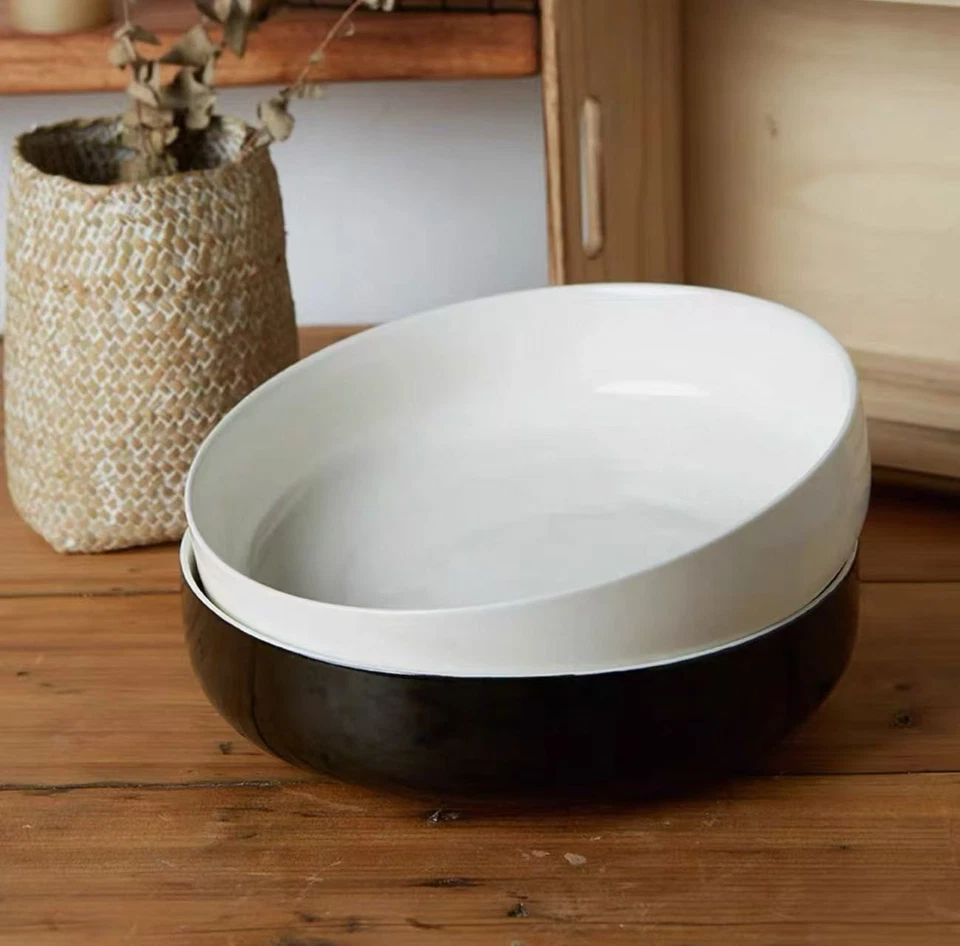 Упаковка из 2 черно-белых керамических глубоких обеденных тарелок — макароны, салаты, обеденные вечеринки - Изображение 3 из 4