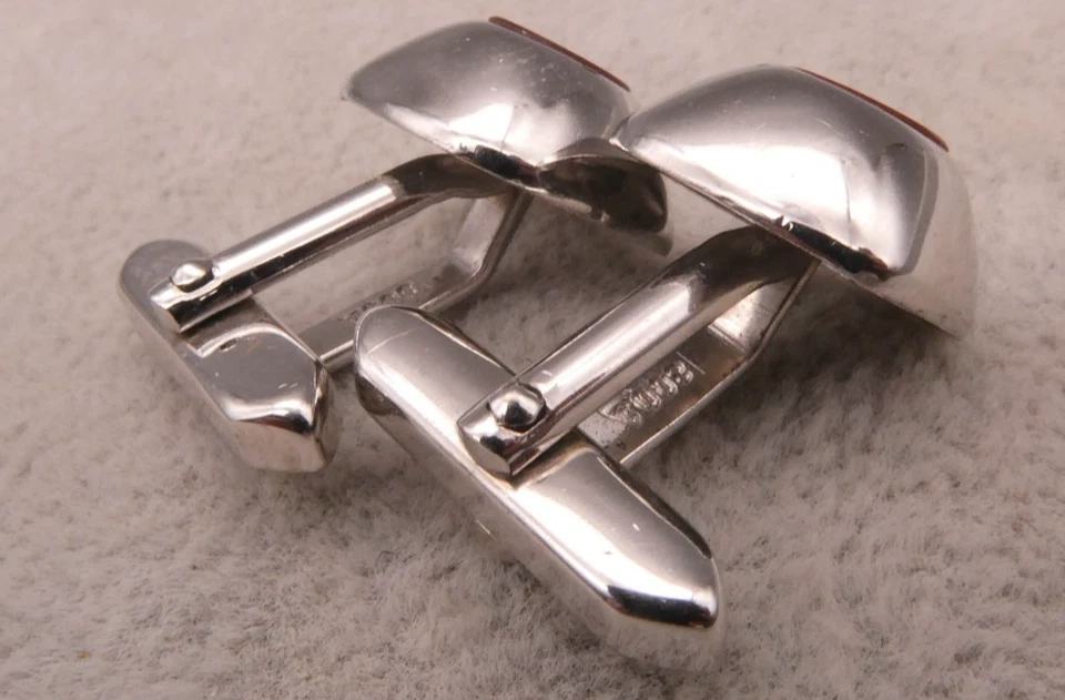 Manschettenknöpfe Silber 800 seltenes ausgefallenes Design 70iger mit Glasfluss - Bild 3 von 3