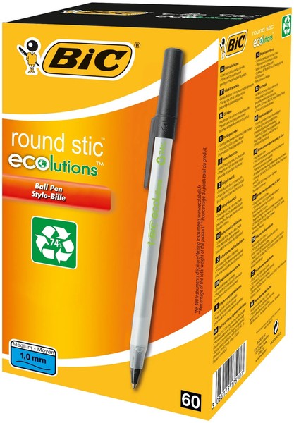 Bic Kugelschreiber Ecolutions Round Stic 0.4Mm Schwarz, 60Er Set | 8932392 | Bic-image