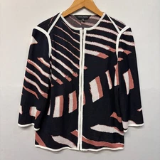 Ming Wang Women Full Zip Knit Cardigan Sweater Size Medium Artsy D046 -13