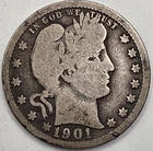 《Silver》1901 USA BARBER QUARTER -- .1808 OZ of SILVER!!!