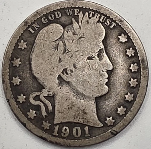 《Silver》1901 USA BARBER QUARTER -- .1808 OZ of SILVER!!!