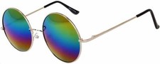 Retro Round Vintage Sunglasses Multi color Lens Metal Silver Spring Hinge 56 mm