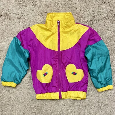 Vintage 80s 90s Retro Color Block Kids Windbreaker Jacket Fun