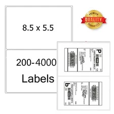 8.5 x 5.5 Half Sheet Shipping Labels 2 Per Sheet Rounded Self Adhesive Mailing