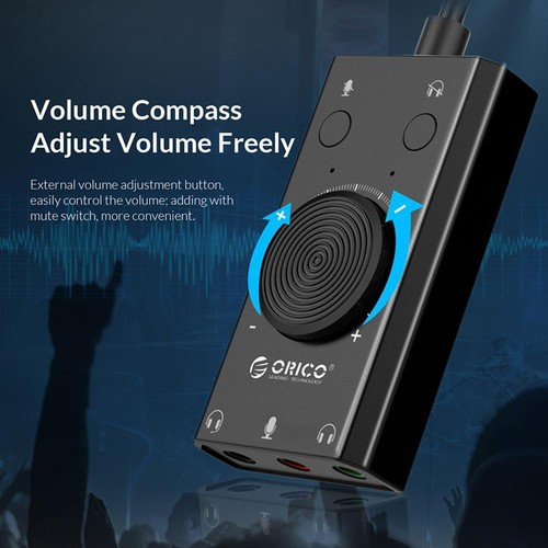 New ORICO USB Sound Card For Microphone Earphone 2 in1 With 3 Port Output Volume - Picture 9 of 13