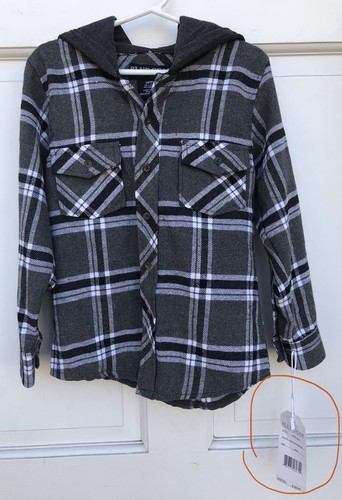 Blue Gear Boys Medium Size 5 NWT Linen Blend Plaid Flannel Hooded Shirt Pockets - Picture 3 of 11