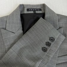 THEORY Fitted Work Blazer Gray Wool 1-Button Pockets Women's Sz 2 Made in USA
