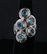 Designer Hagit Gorali ring size 7 1/2 925 Sterling Silver with blue topaz stones