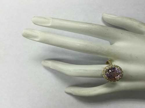 6.75 Ct Kunzite & Natural Diamond Halo Ring 14K Solid Yellow Gold - Picture 4 of 4