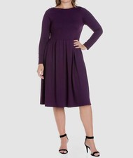 24seven Comfort Apparel Women's Purple Pleated Dress Plus Size 2X