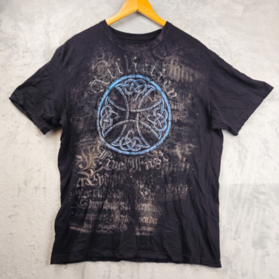 Affliction Distressed Shirt Mens XXL Celtic Cross Gothic Logo Grunge Y2K Graphic